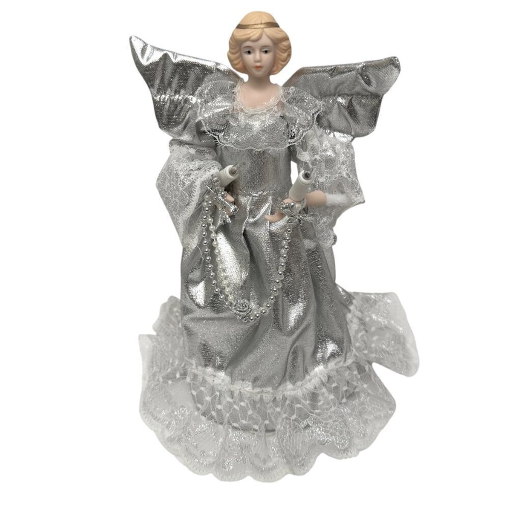Holiday Light Up Angel Silver Wings and Dress Christmas Vintage Figurine